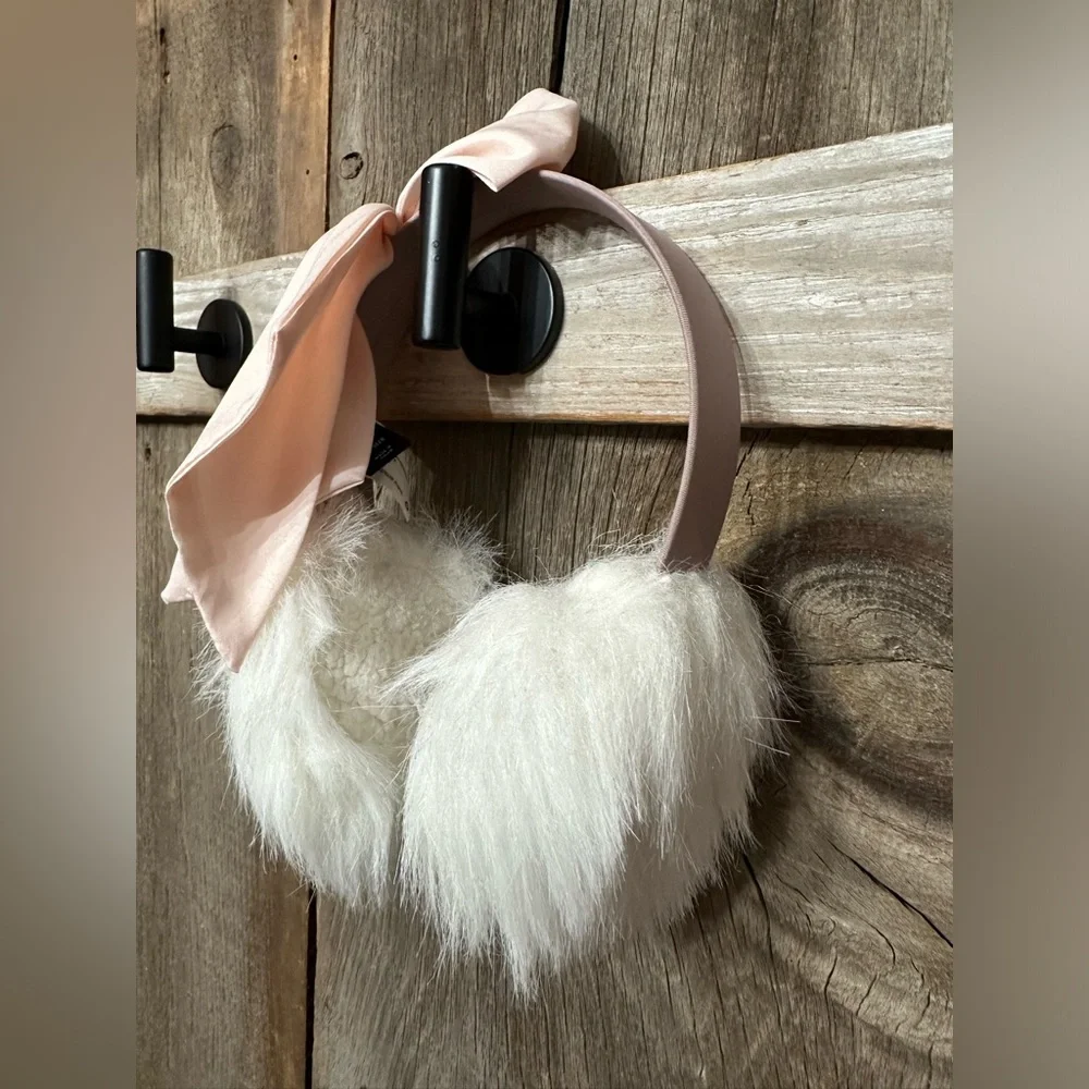 GapKids Bow Ribbon Faux Fur Earmuffs in Pink White One Size